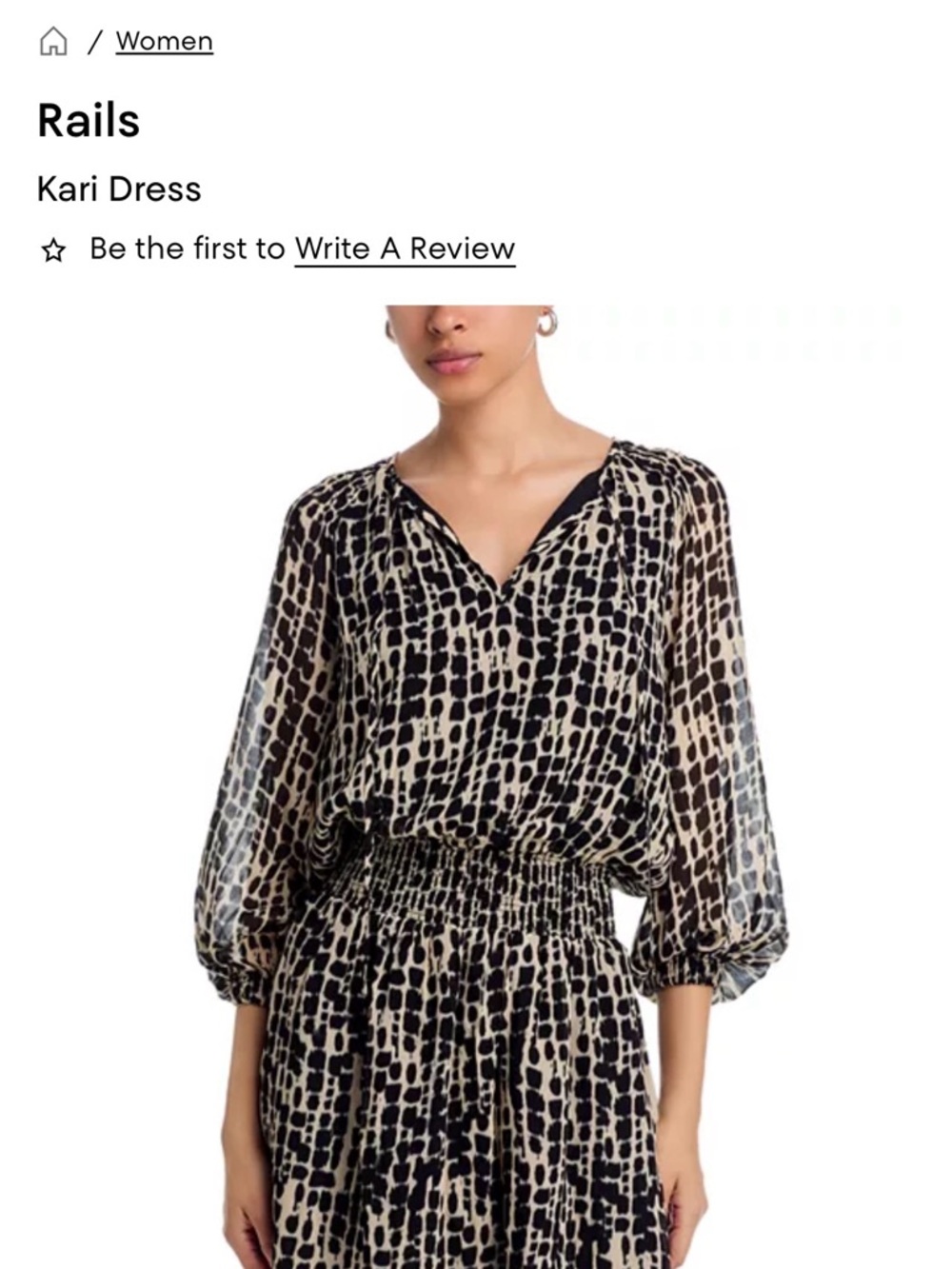 Rails Black & Cream Printed Blouson Midi Dress